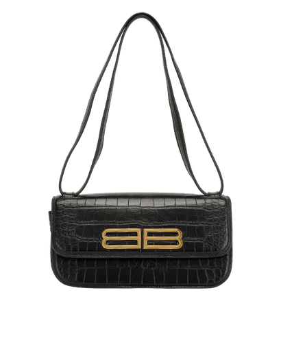 Small Gossip Shoulder Bag, &pound;395, Handbags, Black, Leather, Front view